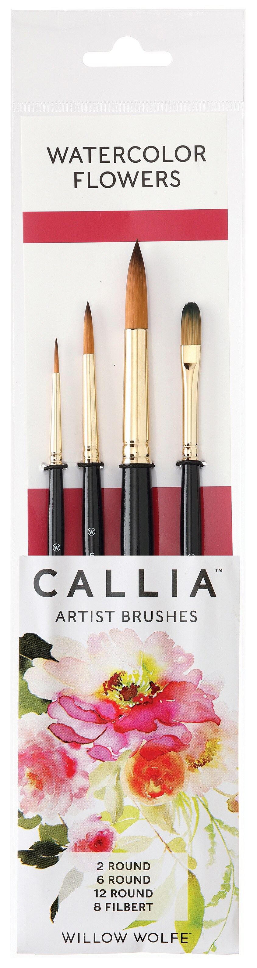 Willow Wolfe Callia Artist Watercolor Flowers Brush Set-Rounds and Filbert