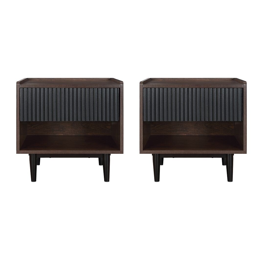 Manhattan Comfort Duane Modern Ribbed Nightstand with Full Extension Drawer - Set of 2