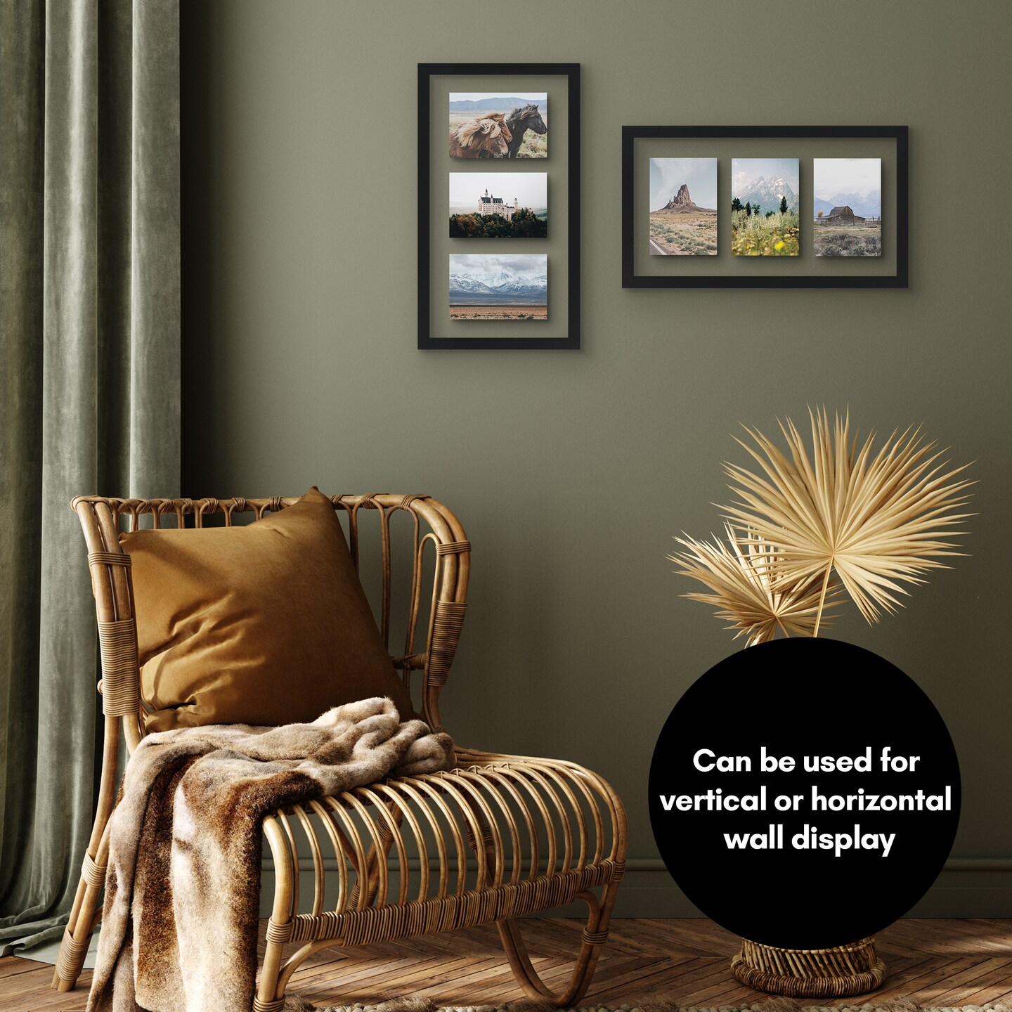 Americanflat Floating Collage Frame - Displays Three Photos with Floating Effect - Shatter Resistant Glass - Hanging Hardware for Horizontal or Verticle Display