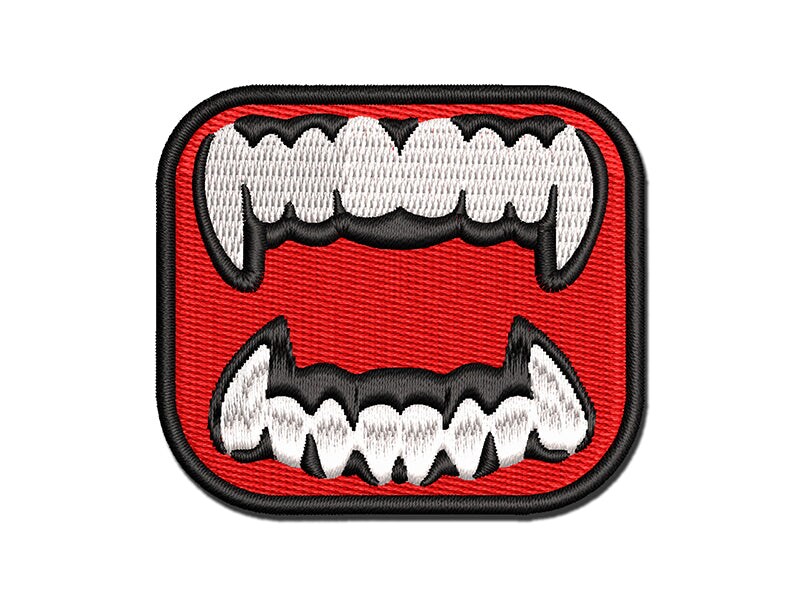 Vampire Teeth Fangs Jaws Mouth Halloween Multi-Color Embroidered Iron-On or Hook &#x26; Loop Patch Applique