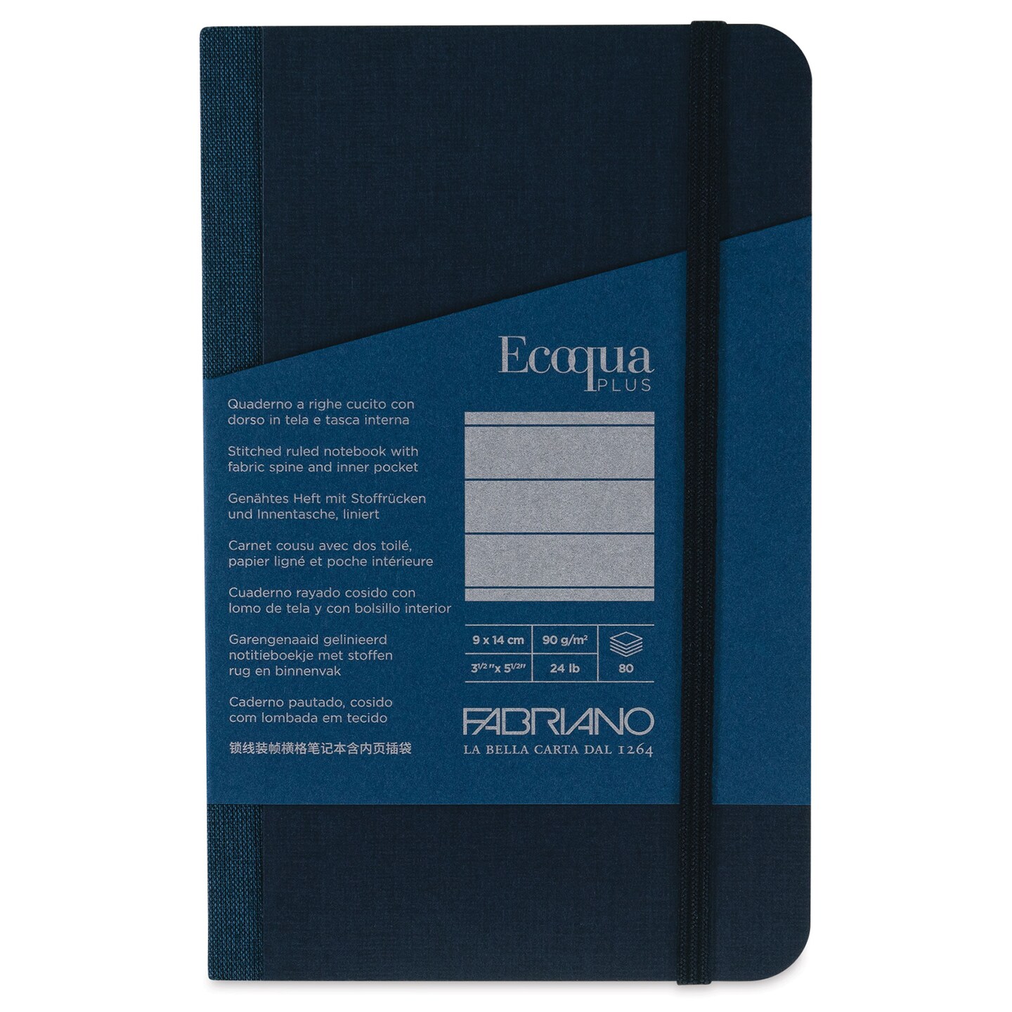 Fabriano Ecoqua Plus Fabric-Bound Notebook - Navy, 3-1/2&#x22; x 5-1/2&#x22;, Lined