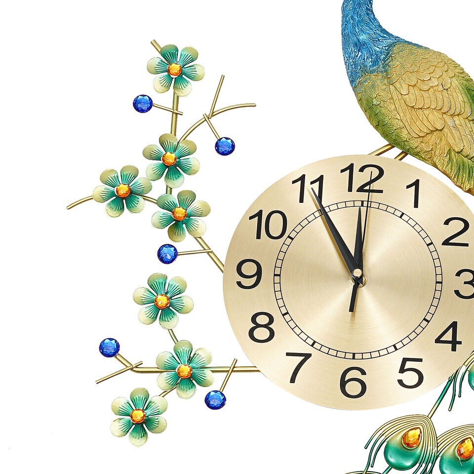 8in Peacock Wall Clock 3D Metal Large Watch Living Room Wall Clock Watch Decor