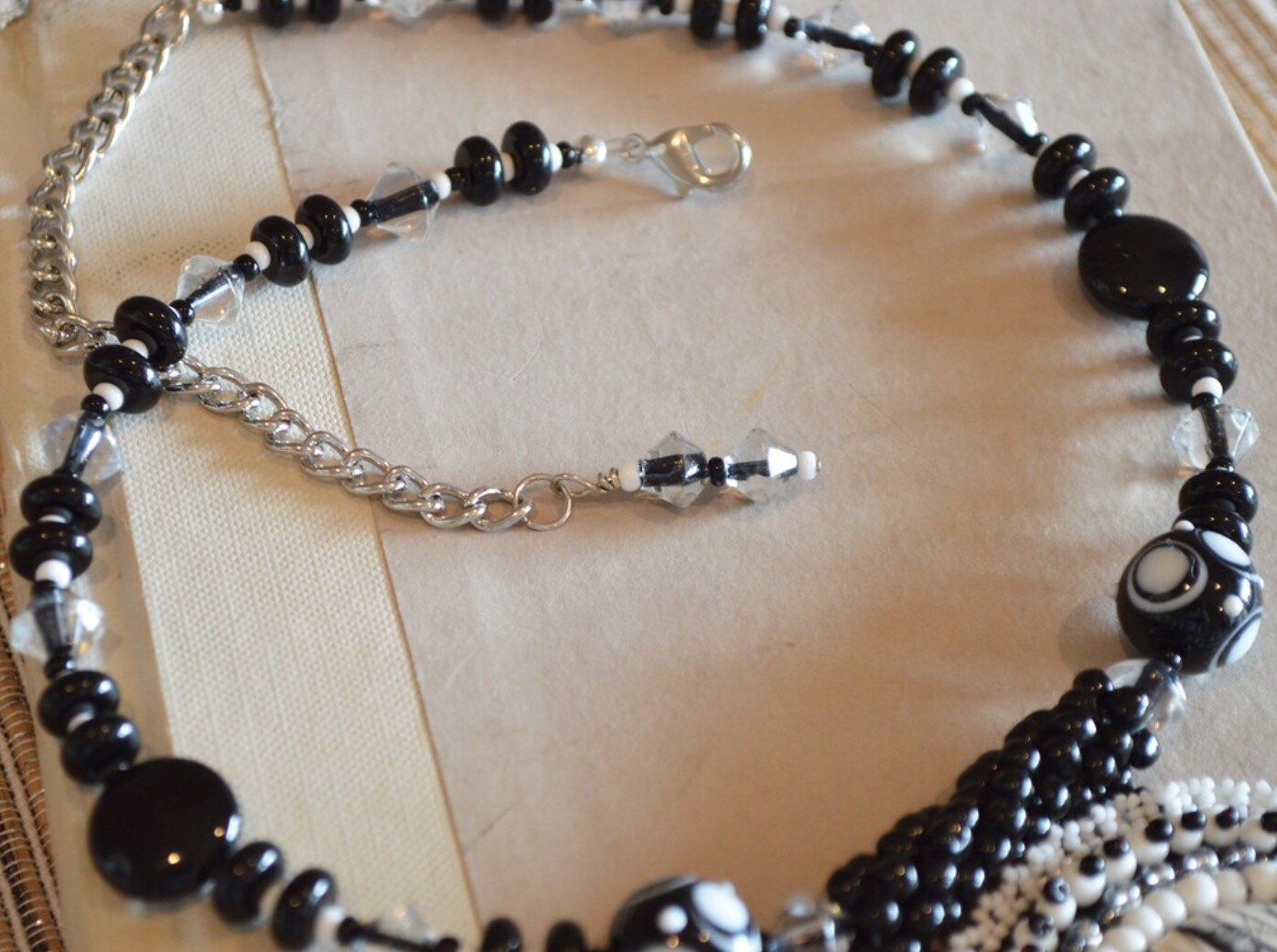 Black and Silver Beaded Statement Necklace - One of a Kind, Monochrome hot Beadwork Jewellery