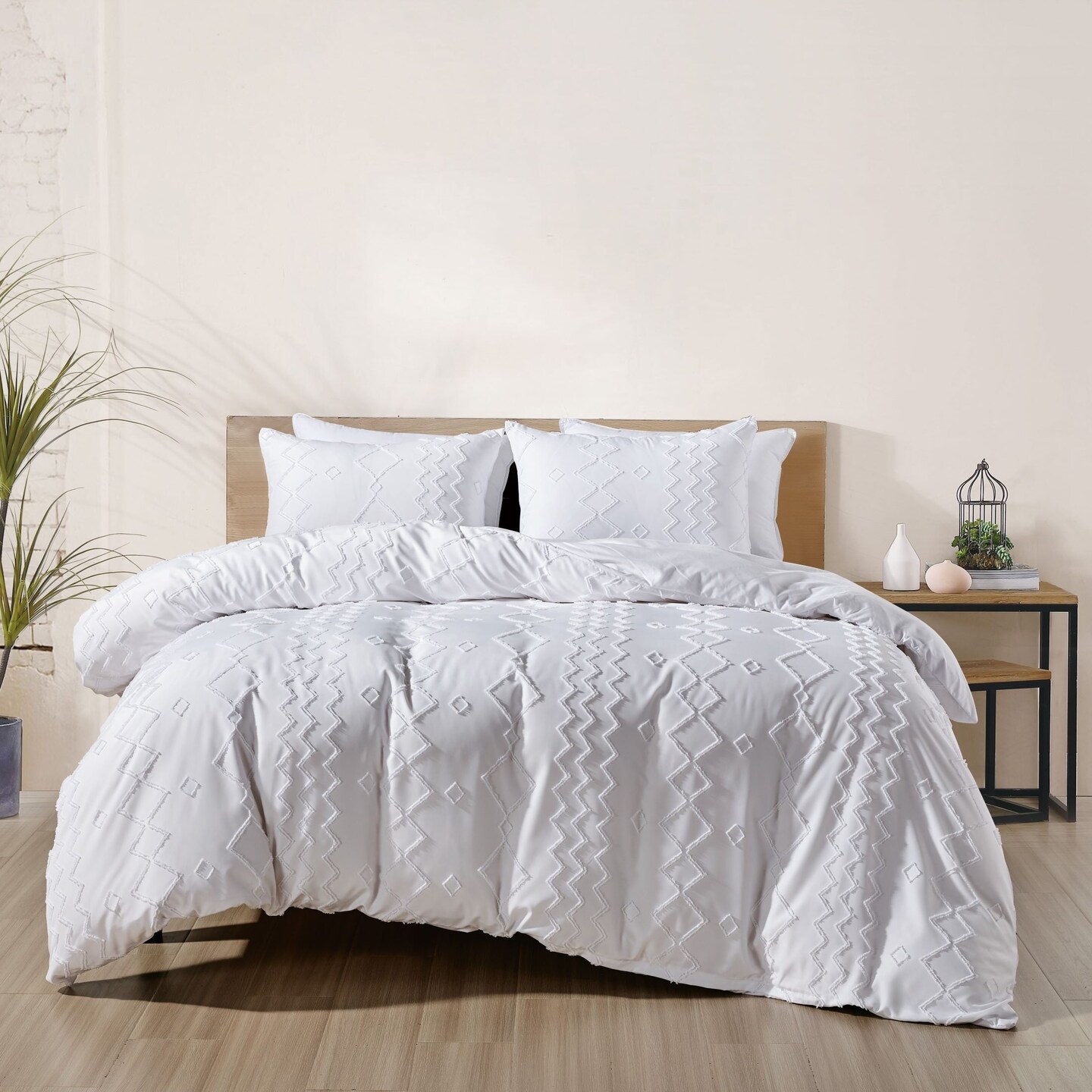 Bibb Home 2000 Count Tufted Chenille Duvet Cover Set 3 Piece Queen King