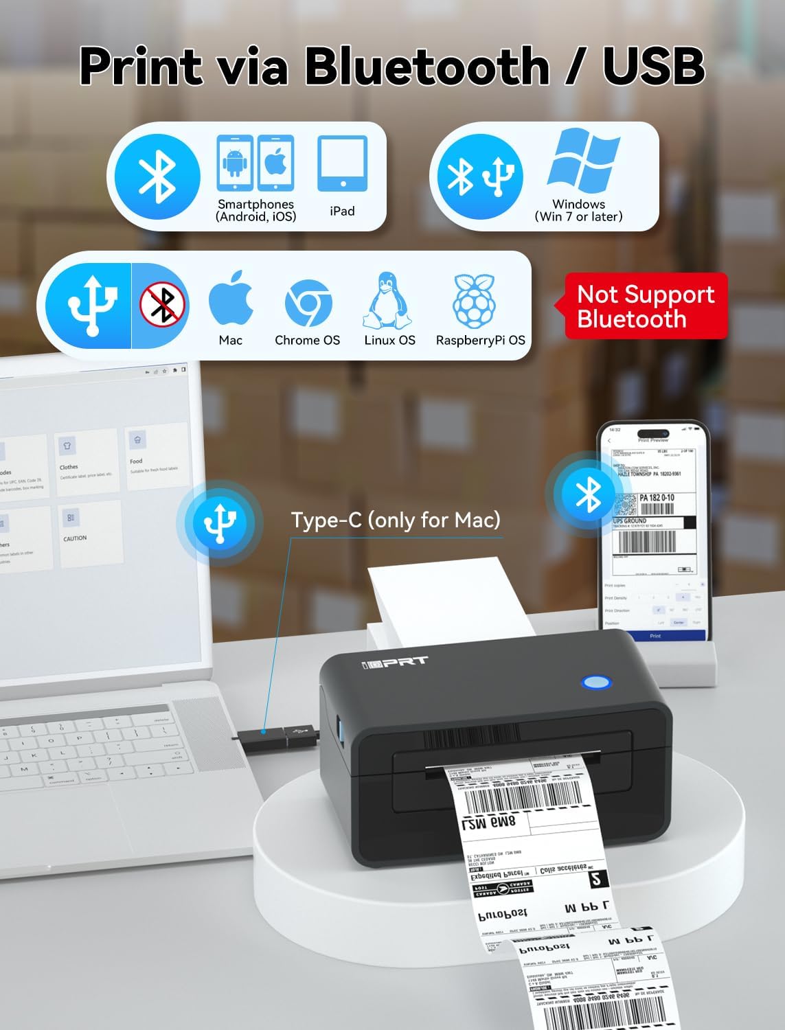 iDPRT&#xAE; - Bluetooth Label Printer | SP410BT - 4x6&#x22; Ultimate Solution Your Printing Companion