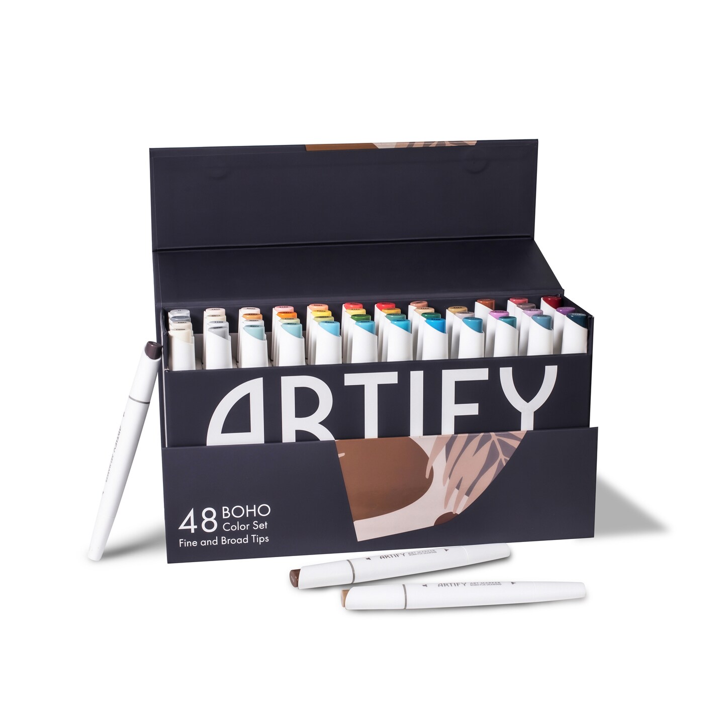 ARTIFY 48 Boho Colors Art Markers, Fine & Broad Dual Tips Professional Artist Markers in Case, Drawing Marker Set with Carrying Case