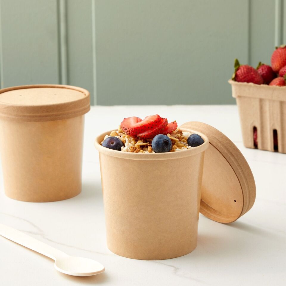50-Pack 12 oz To Go Soup Containers with Lids, Disposable Paper Bowls (Brown)