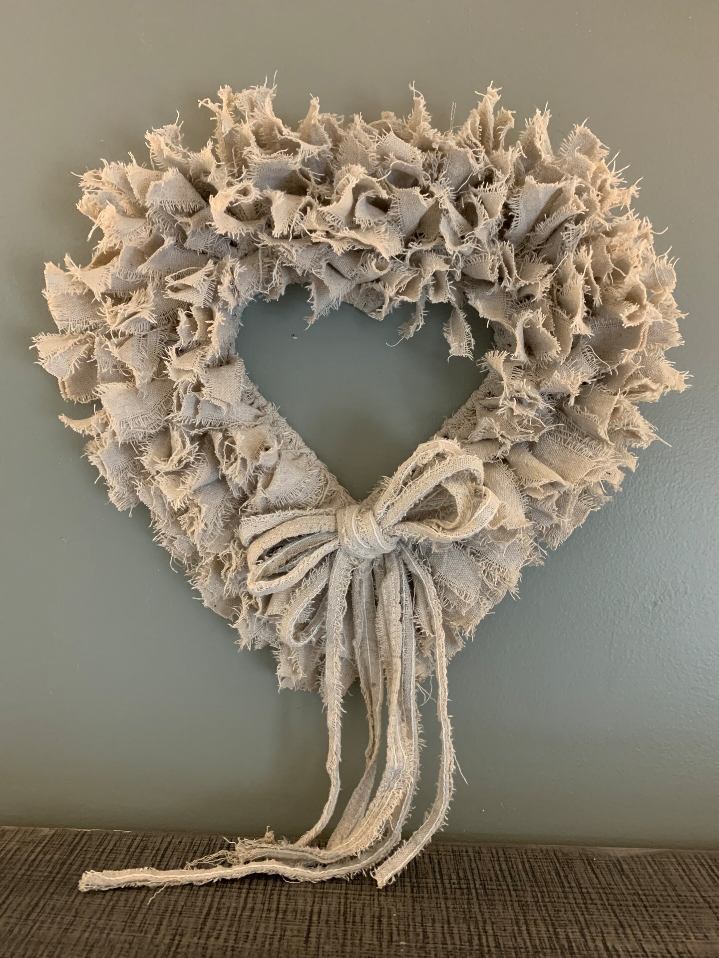Shabby Chic Heart Rag Wreath Rustic Art Deco Canvas Vintage
