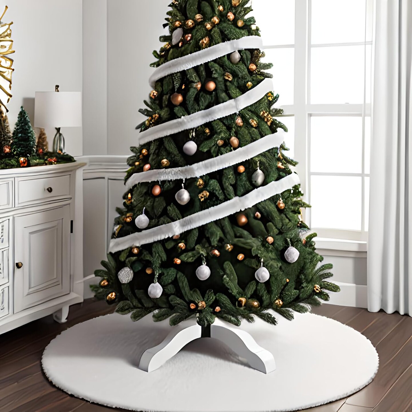 FabricLA Golden Yellow Faux Fur Tree Skirt Cut - 30-Inches with Rounded Edges (No Backing) for Christmas