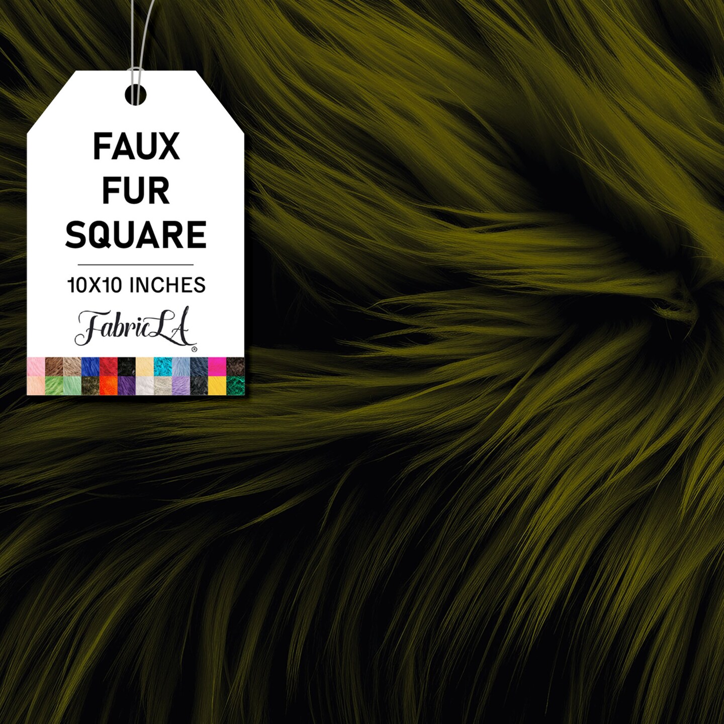 FabricLA | Faux Fur Fabric Square | 10&#x22; X 10&#x22; Inch Wide Pre-Cut Shaggy | Fake Fur Fabric | DIY, Craft Fur Decoration, Fashion Accessory, Hobby | Olive