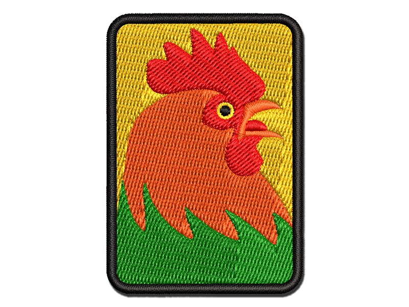 Rooster Chicken Portrait Multi-Color Embroidered Iron-On or Hook &#x26; Loop Patch Applique
