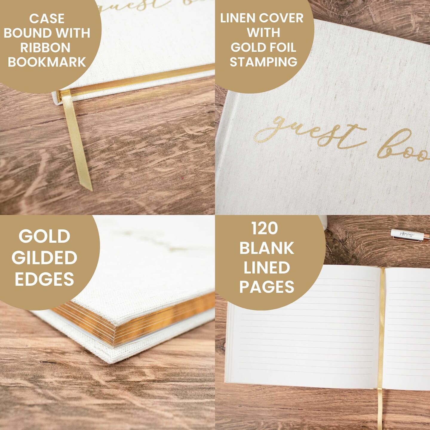 bloom daily planners Guest Book, Gold Linen