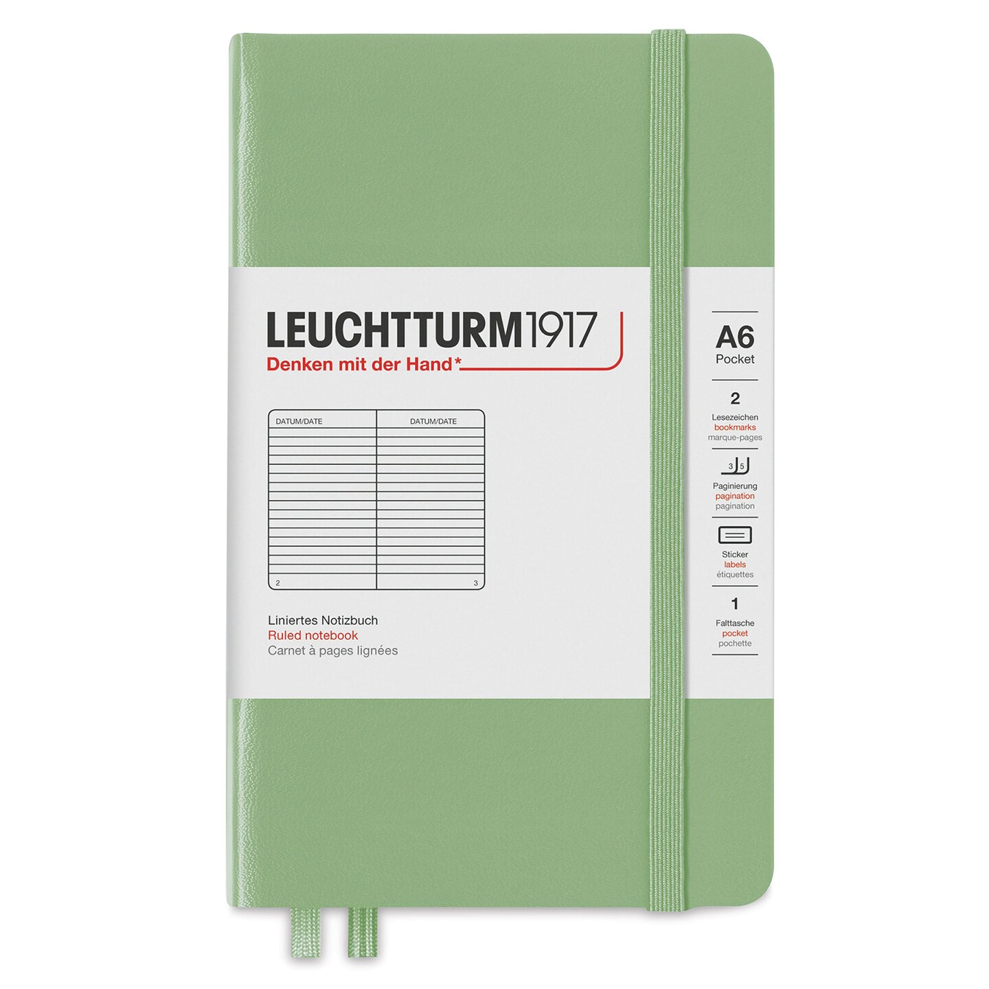 Leuchtturm1917 Ruled Hardbound Notebook - Sage, 3-1/2&#x22; x 6&#x22;