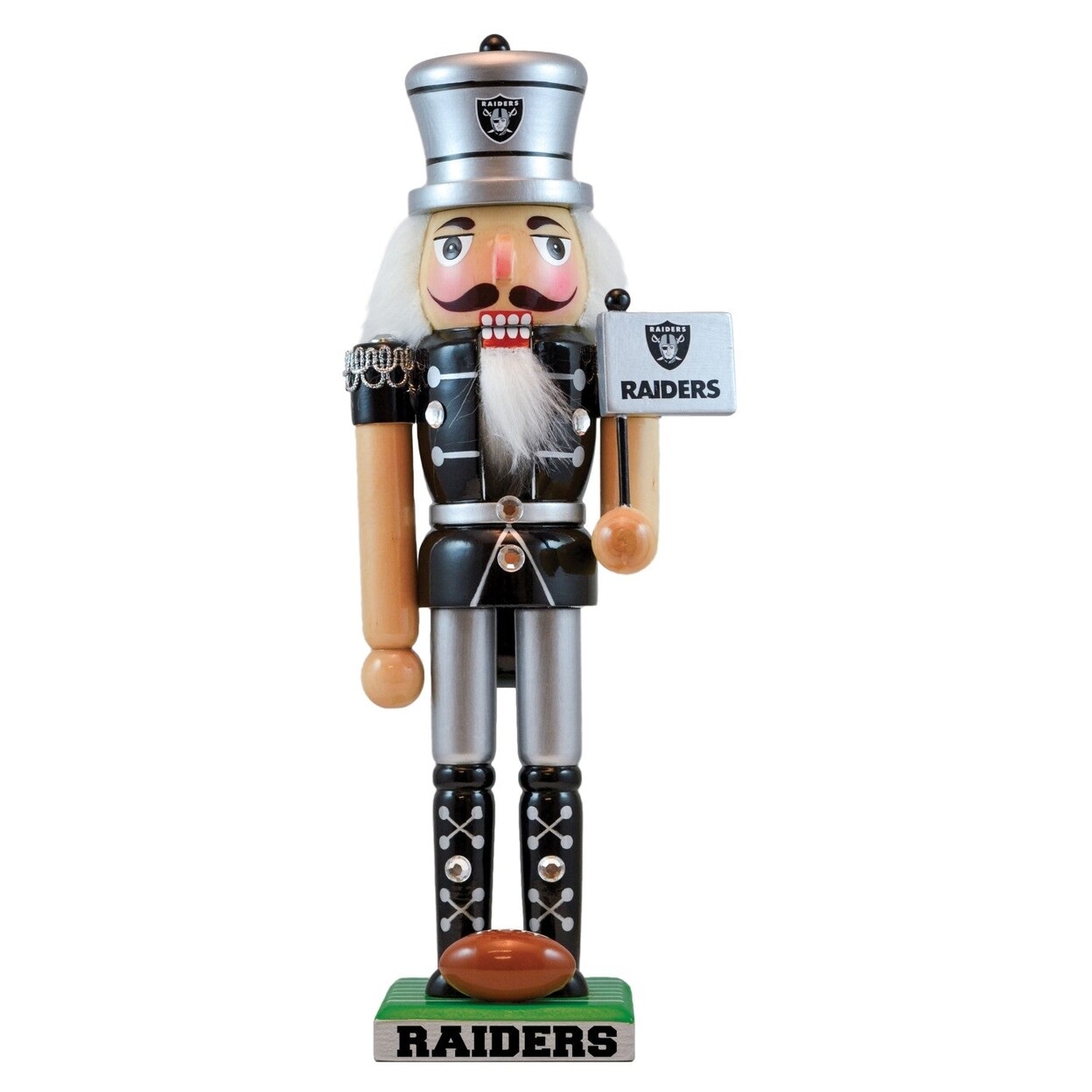 Las Vegas Raiders Nutcracker Nfl Collectible Solid Wood Team Colors 12 Inch