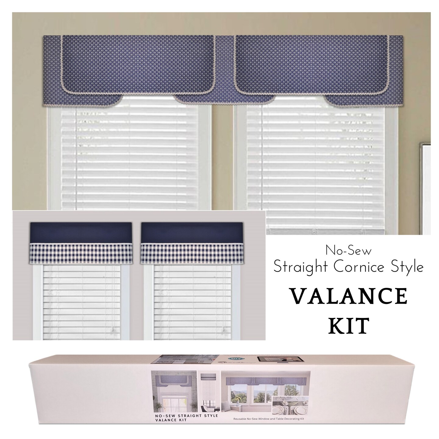 Straight &#x26; Layered Cornice Valance Kit for DIY No-Sew Home Decor