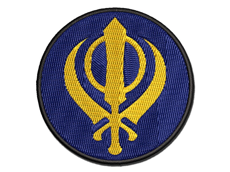Sikh Khanda Indian Punjab Religious Symbol Multi-Color Embroidered Iron-On or Hook &#x26; Loop Patch Applique