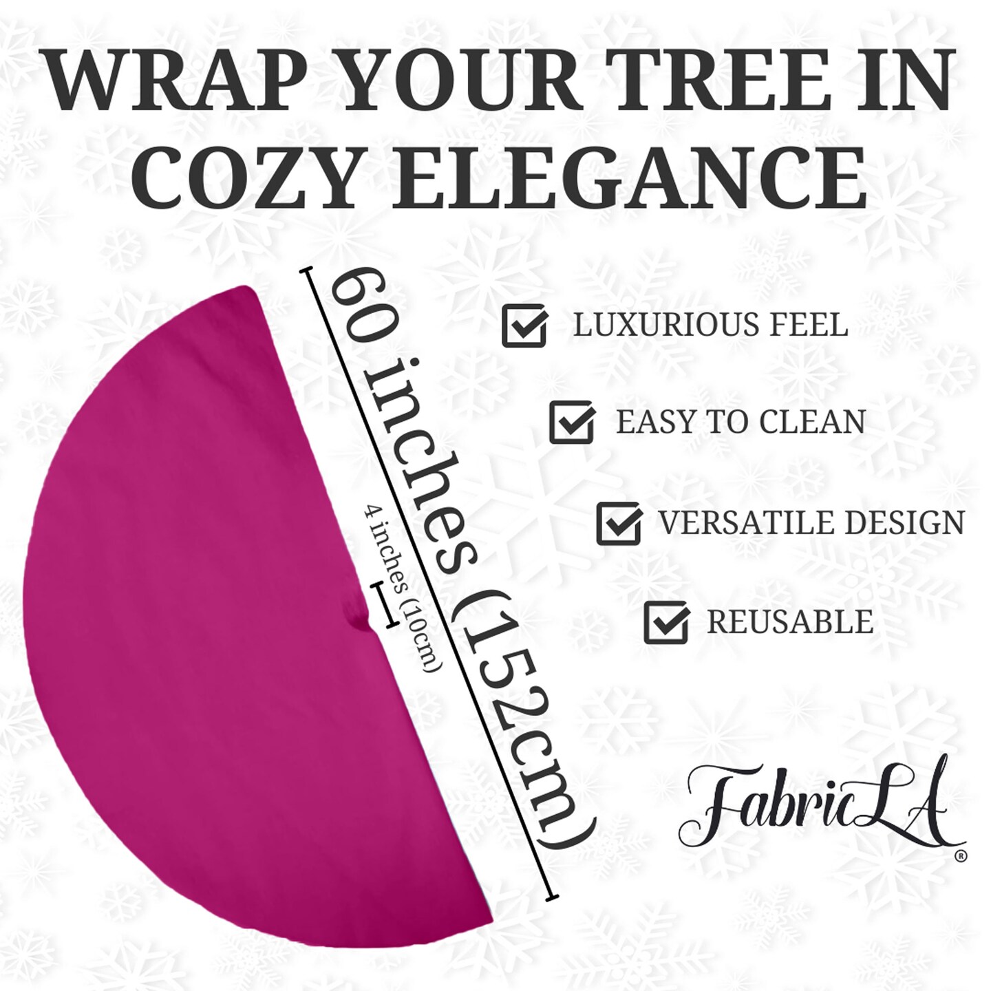 FabricLA Fuchsia Faux Fur Tree Skirt Cut - 60-Inches with Rounded Edges (No Backing) for Christmas