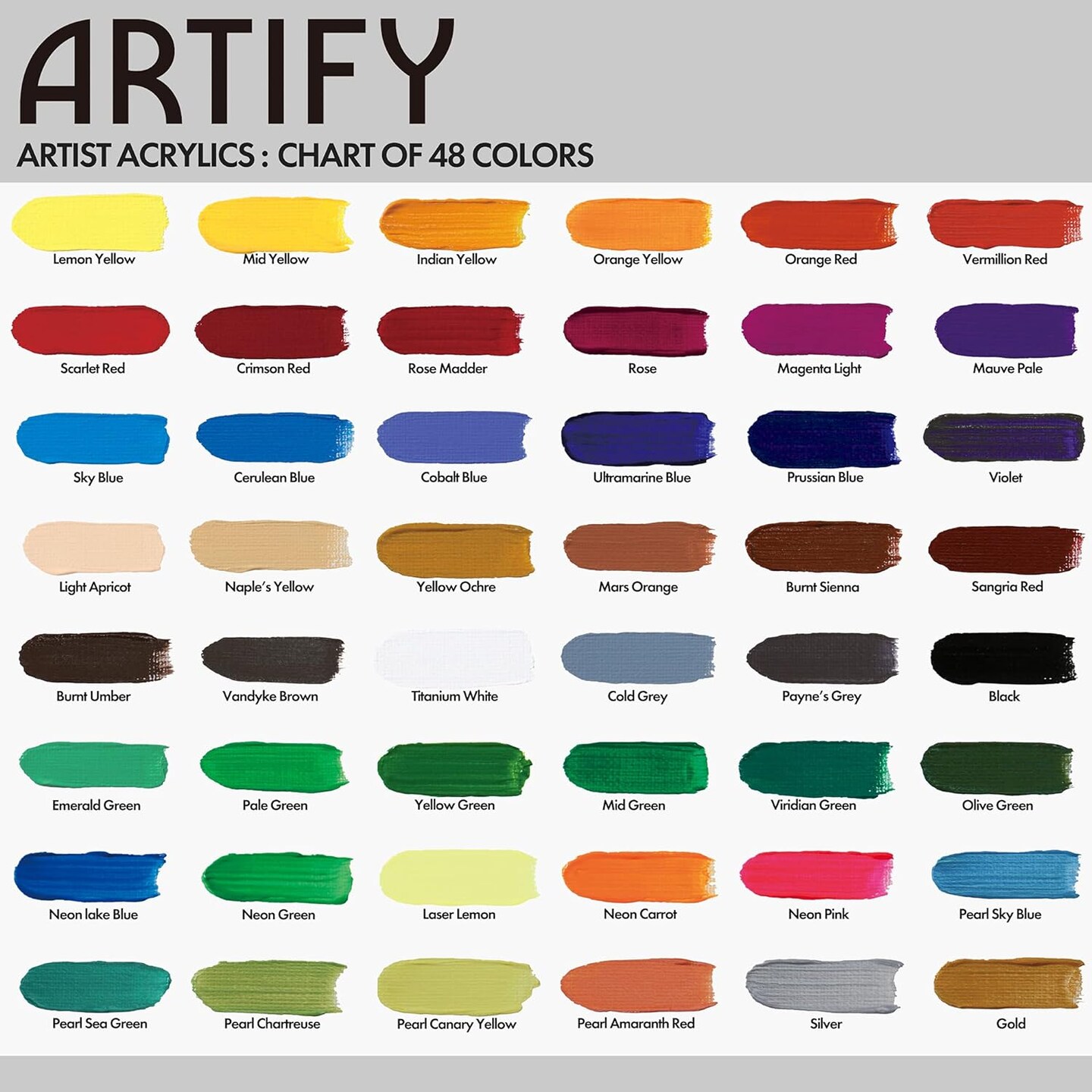 ARTIFY Acrylic Paint, Set Of 48 Color (1.29 oz, 38ml) with a storage box, Rich Pigments, Non Fading, Non Toxic Paints for Artist, Hobby Painters &#x26; Kids, Art Supplies for Canvas Painting