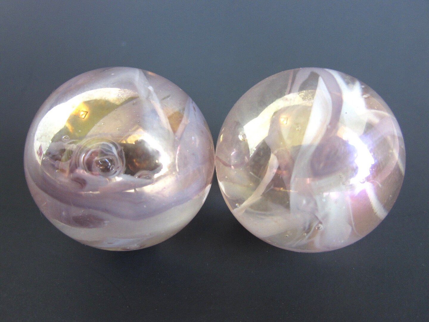 2 Boulders35mm PINK FAIRY Marbles glass ball jellyfish iridescent Giant