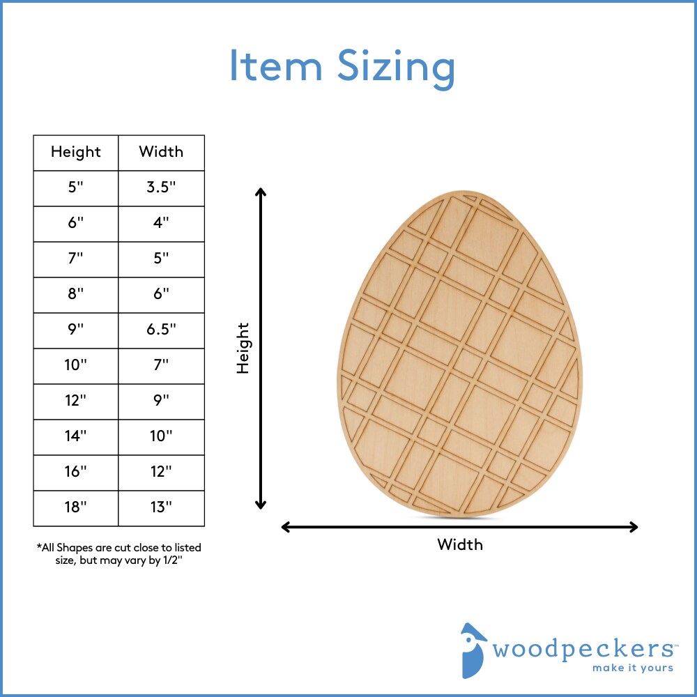 Plaid Wood Easter Egg Cutouts, 5&#x22;-14&#x201D;, 1/8&#x22; Thick |Woodpeckers