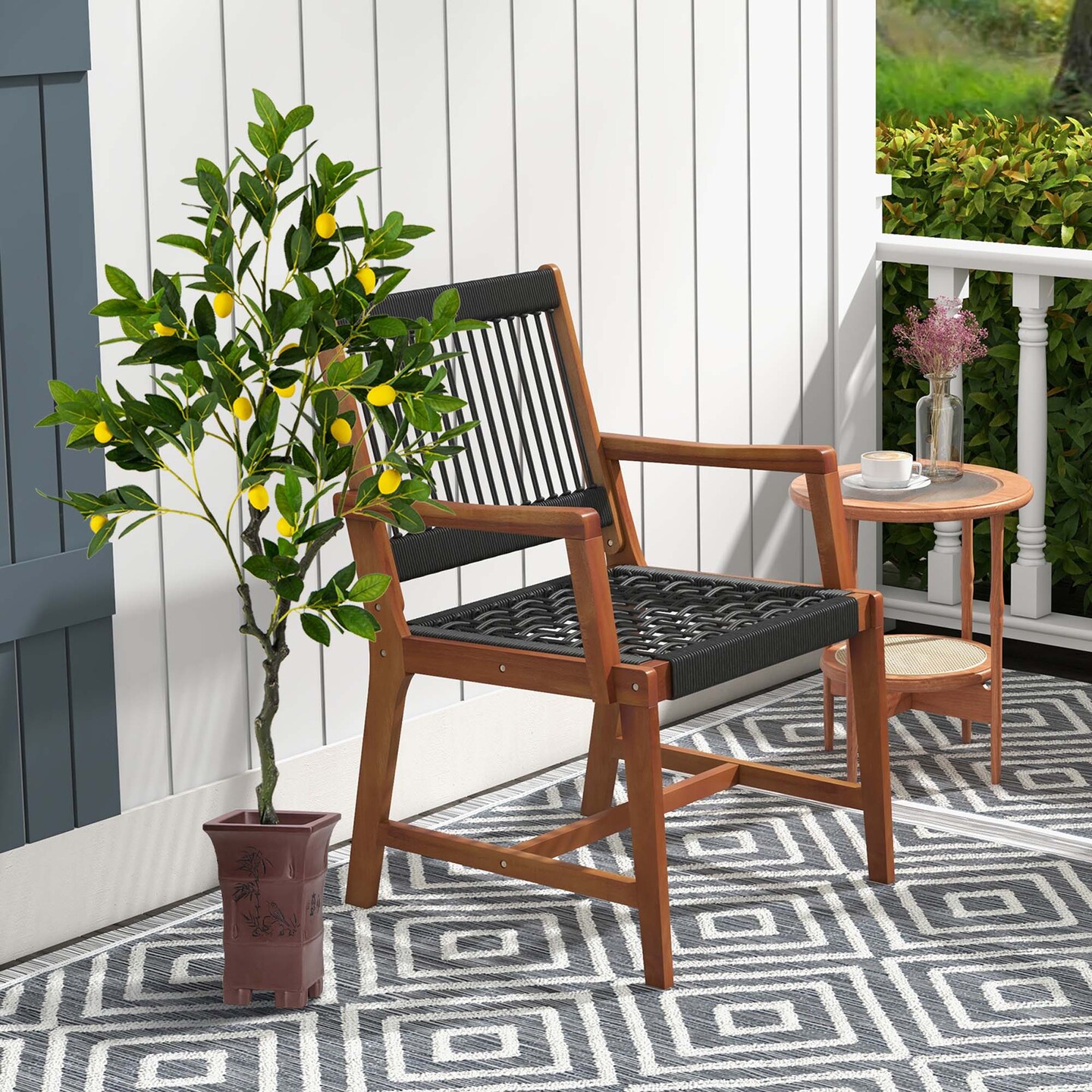 Costway 1/2 PCS 4 FT Tall Artificial Lemon Tree with Lemon Fruits, Cement Pot for Porch, Office