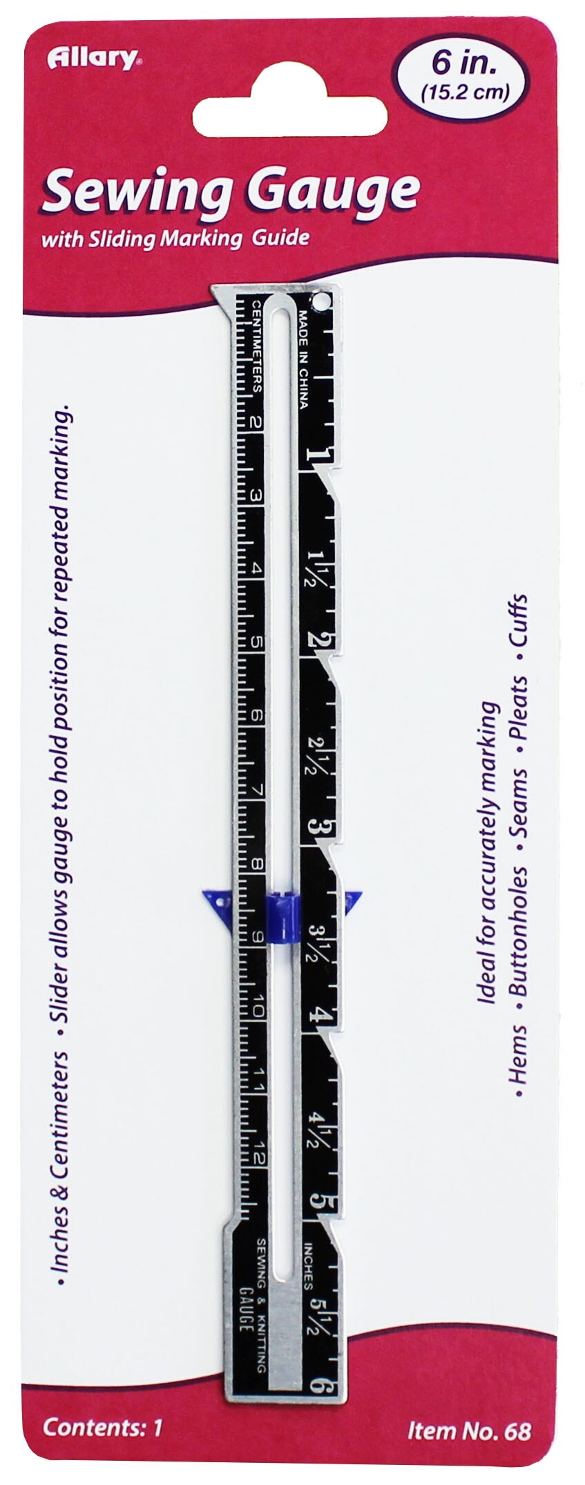 Allary Sewing Gauge W/Sliding Marking Guide-Metal
