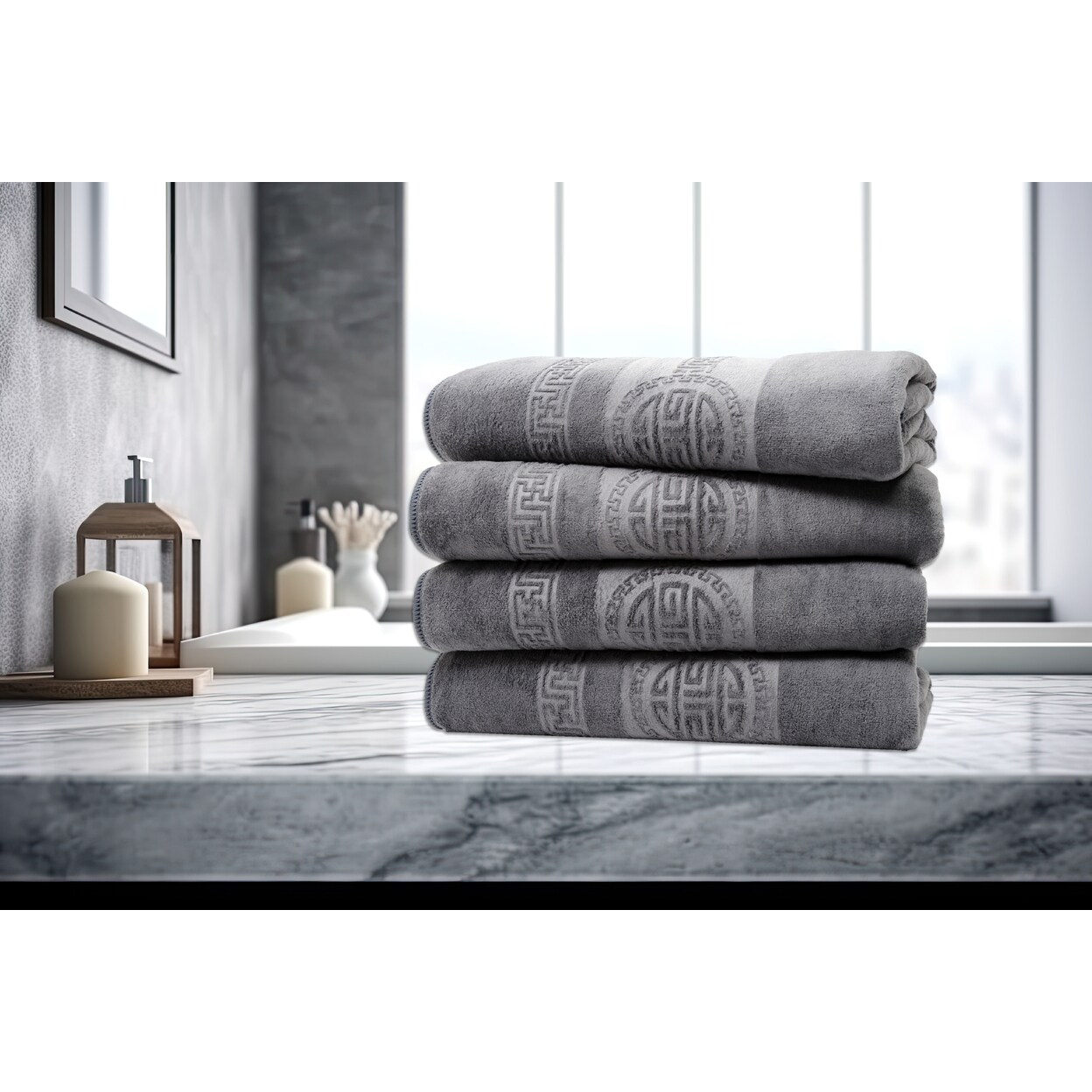 Dan River 4 Piece Microfiber Bath Towel Set Embossed Plush Soft Blue Or Gray