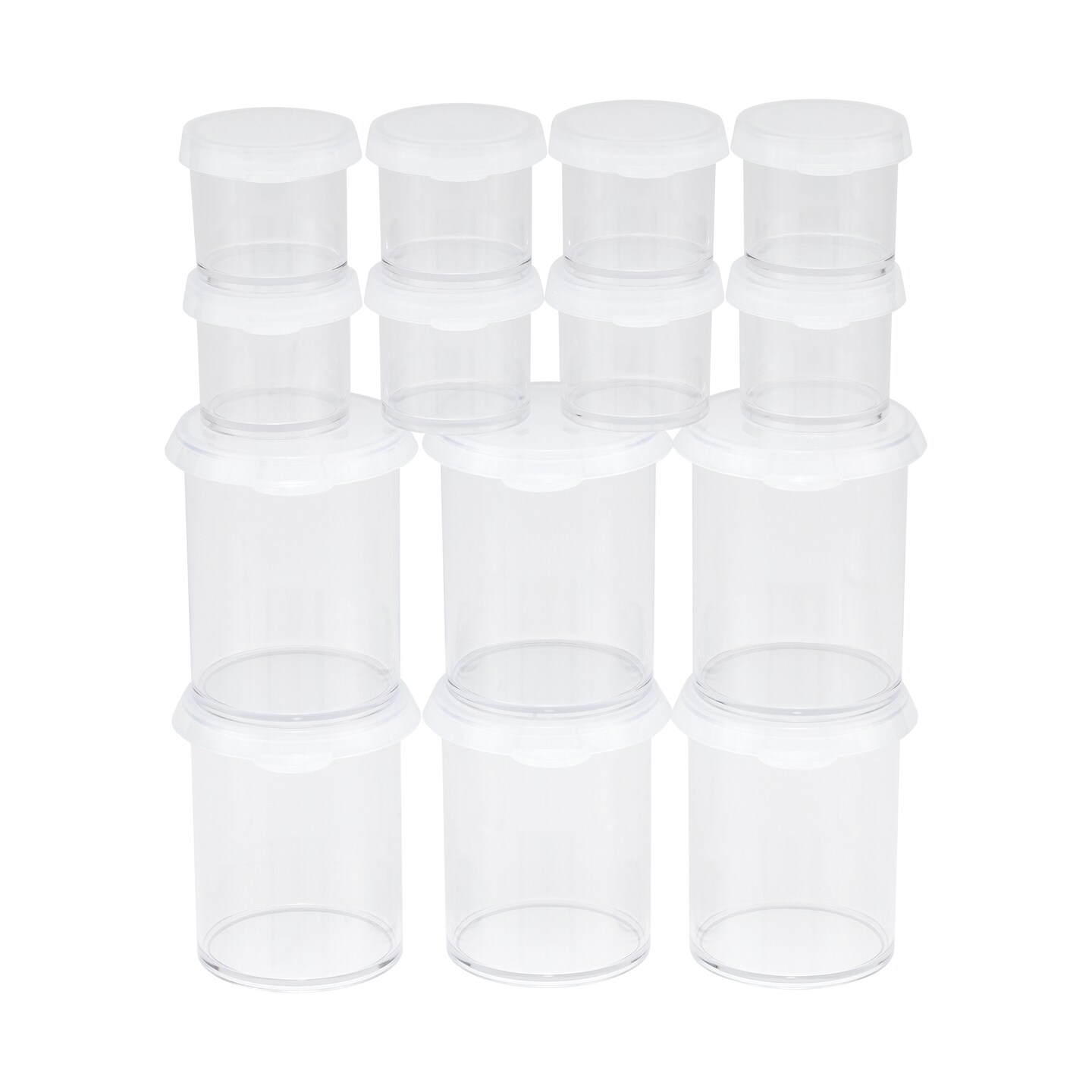 Creative Mark Assorted Pack of 14 Storage Cups - 8 Small 10 ml &#x26; 6 Large 45 ml Durable Clear Plastic Paint Containers with Lids for Artists, Students, Professionals