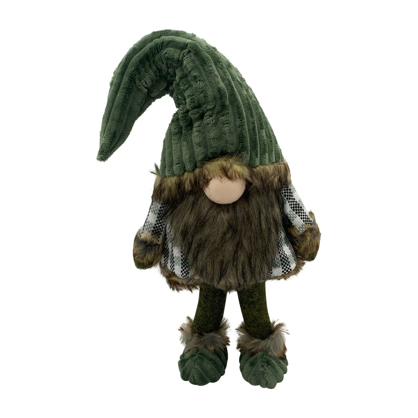Galt International Plaid Fleece Gnome Christmas Tabletop Figurine - 30&#x22; - Green and White