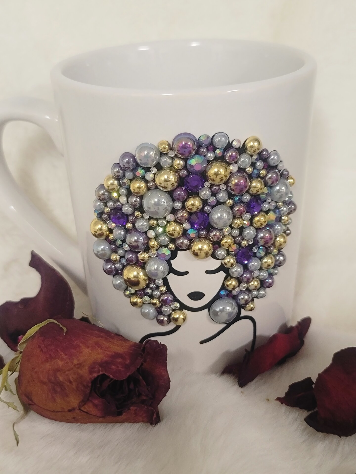 Purple Pearls and Rhinestone Mug | Girl Face with Pearls and Rhinestone |  Handcraft Cup | MakerPlace by Michaels