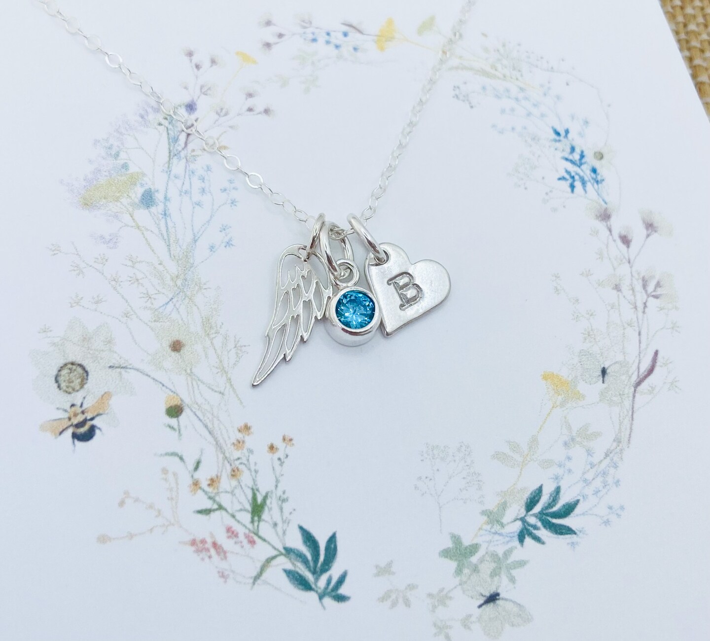 Angel Wing Necklace, Personalized Wing Necklace, Wing with Initial