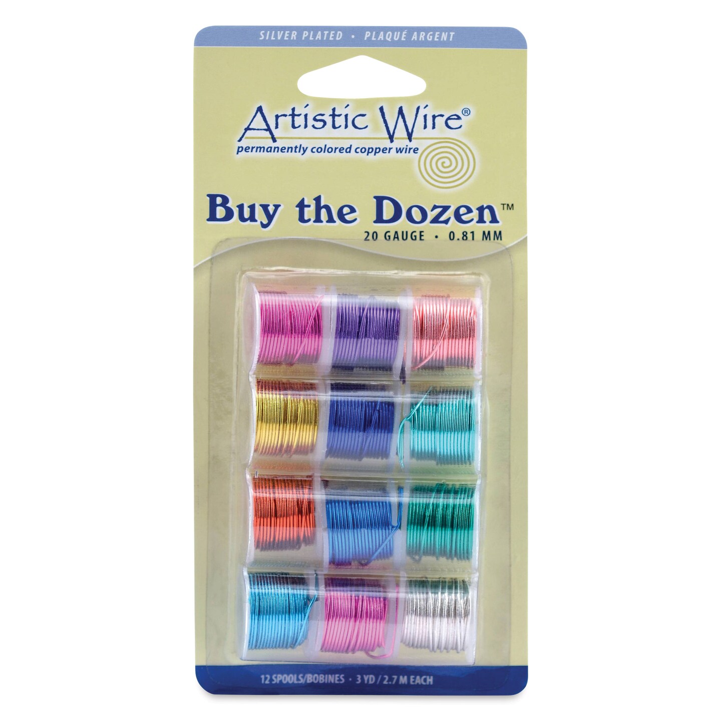 Artistic Wire Silver Plated Copper Craft Wire - Buy-The-Dozen, Assorted Colors, 20 Gauge, 9 ft, Set of 12