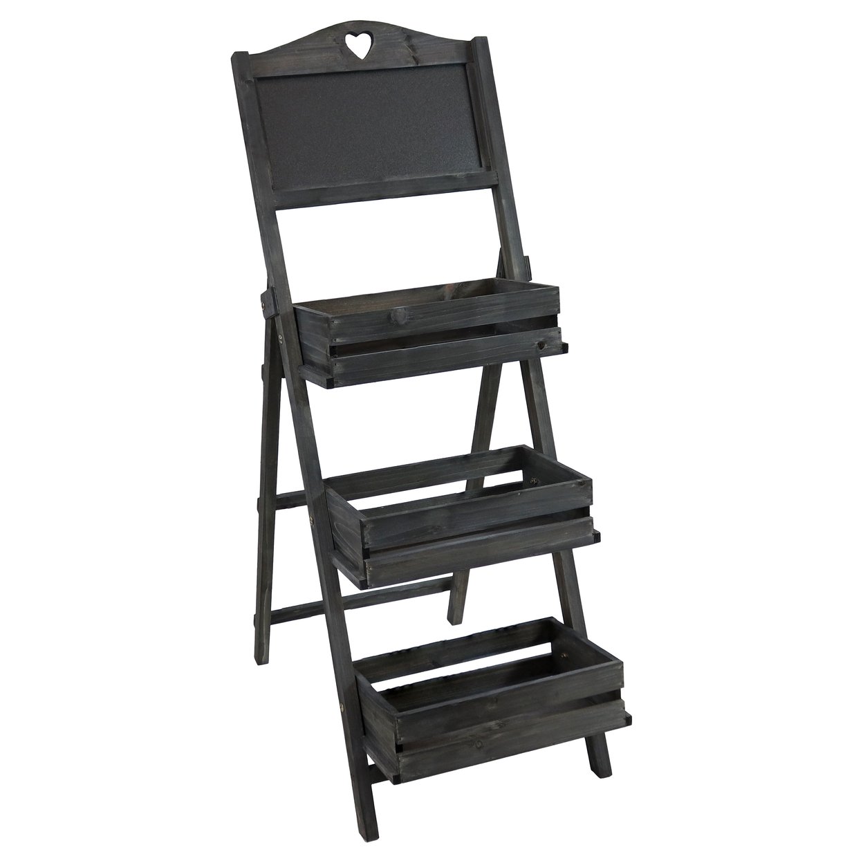 Sunnydaze   Country Heart Ladder Plant Stand with Chalkboard - Black