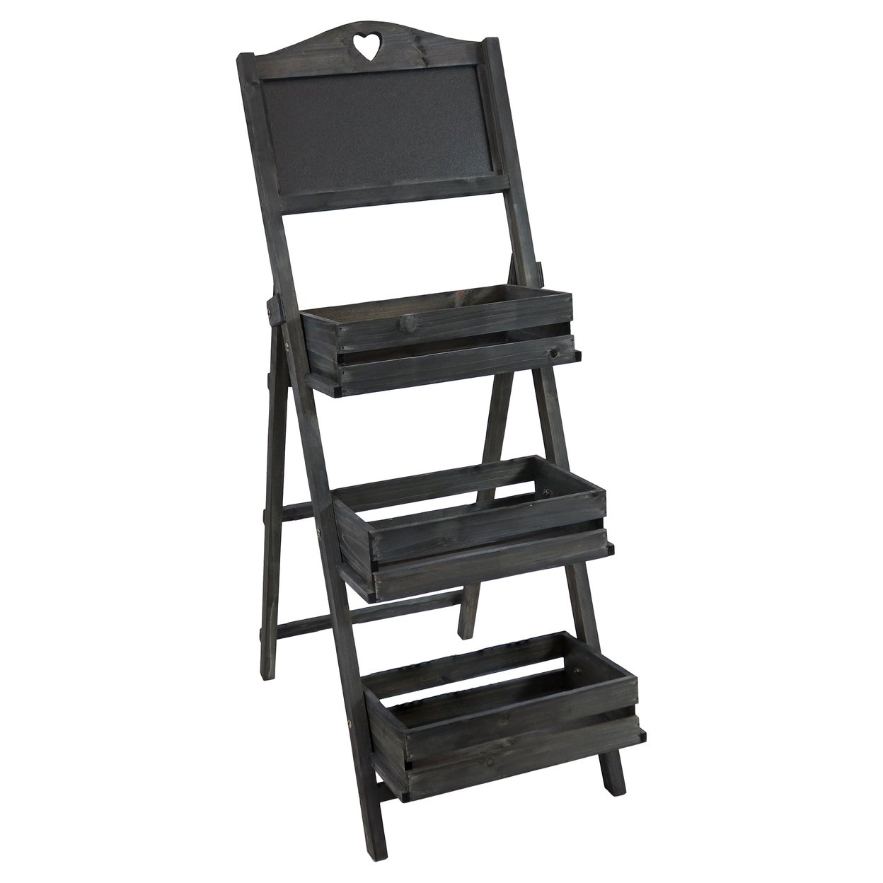 Sunnydaze Country Heart Ladder Plant Stand With Chalkboard - Black