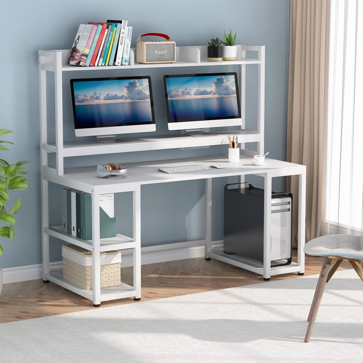 Tribesigns 55 Inches Computer Desk with Hutch and Monitor Stand Riser