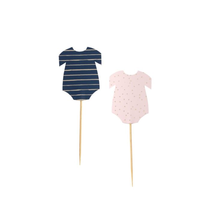 Navy &#x26; Pink Baby Onesie Cupcake Toppers for Gender Reveal or Baby Shower Party Decor