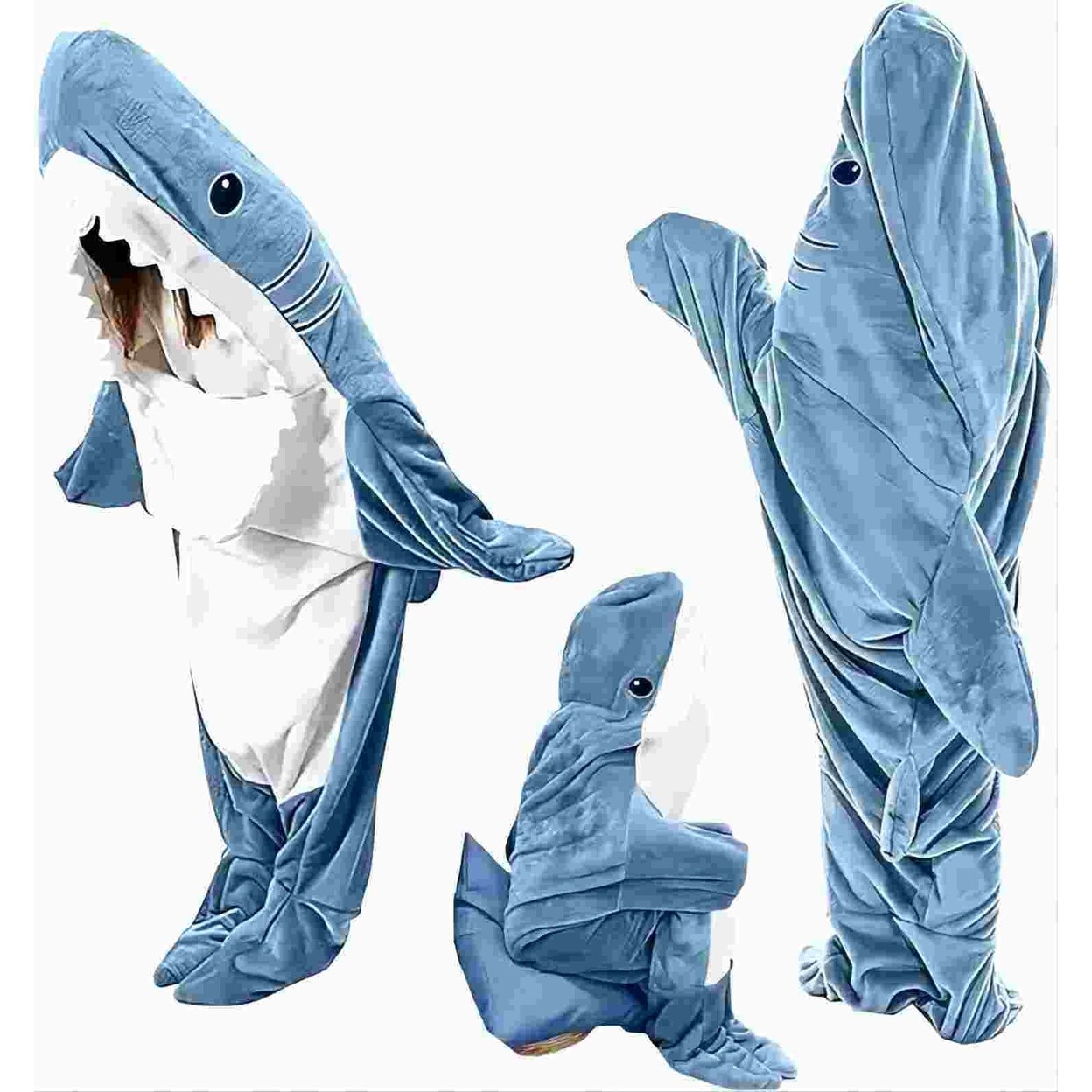 SKUSHOPS Shark Blanket Hoodie Onesie for Adults and Kids Cozy Flannel Shark Costume Shark Sleeping Bag