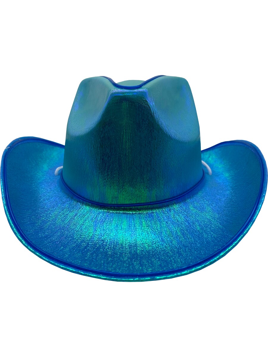 Adult&#x27;s Blue Cowboy Hat With Party Wire EL Light Up Trim Costume Accessory