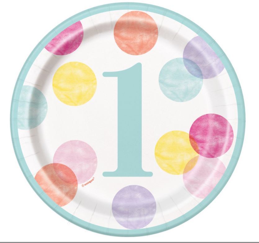 Pink Dots 1st Birthday Round 7&#x22; Dessert Plates, 8ct