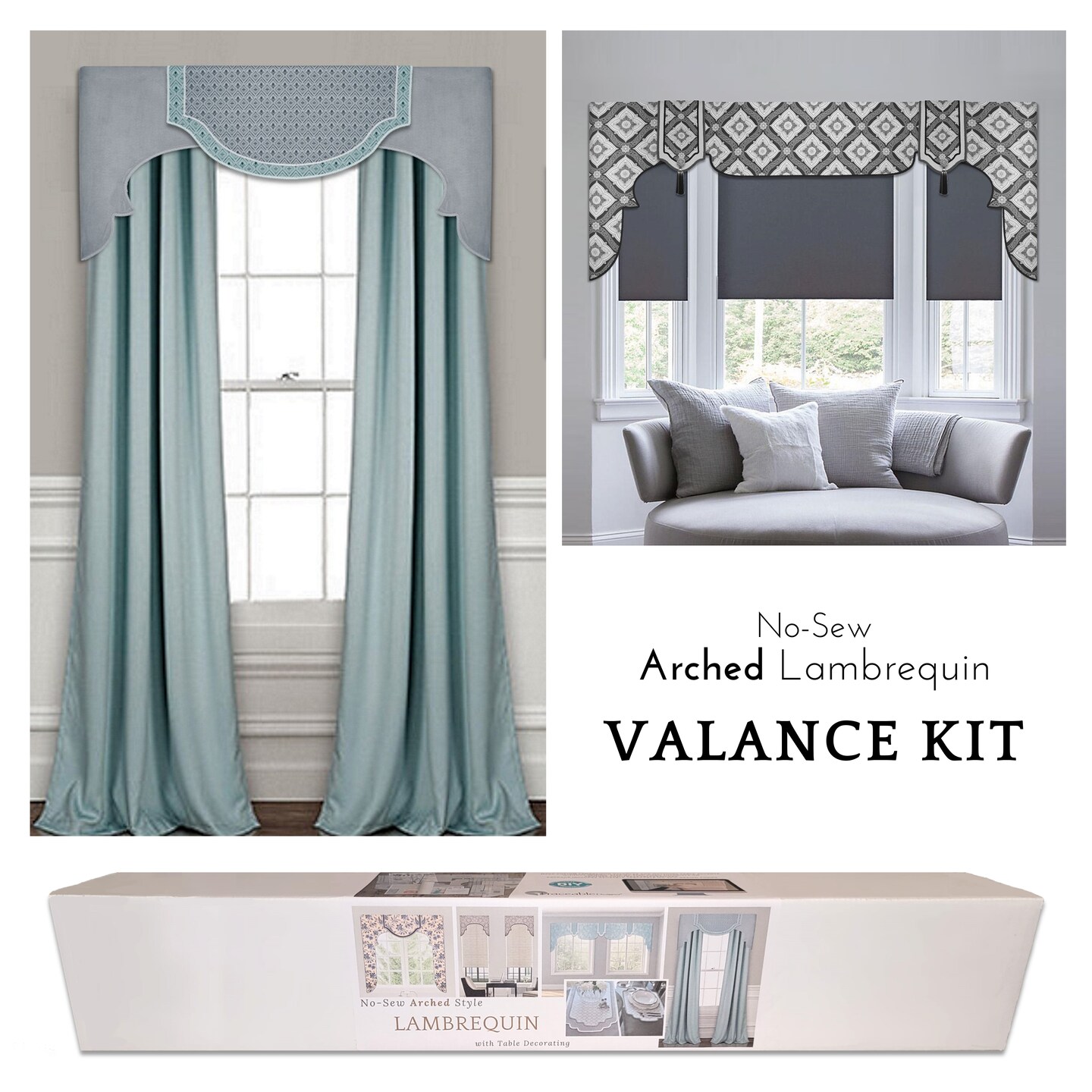 Arched Lambrequin Cornice-Valance Kit for No-Sew Window Decorating