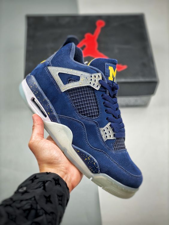 Air Jordan 4 Retro Michigan Wolverines PE Amarillo Navy White Sneakers for Men and Women MakerPlace by Michaels