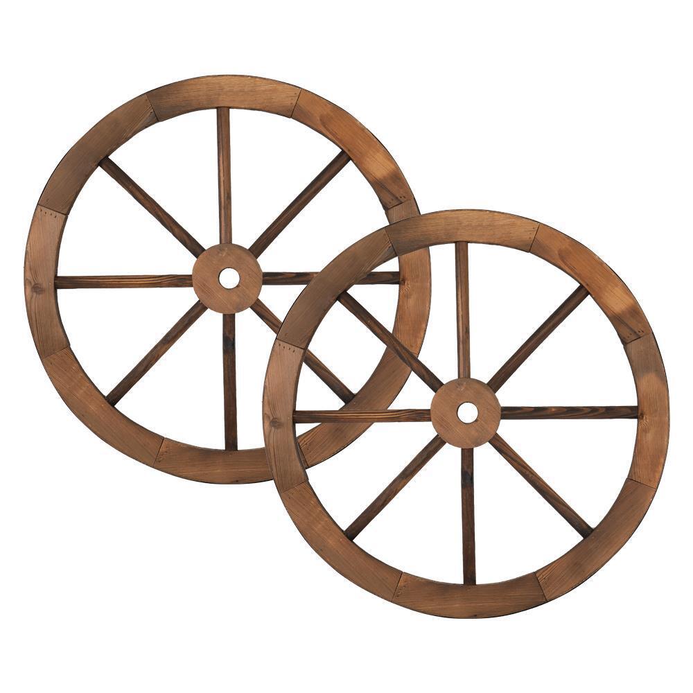 Wagon Wheel 24&#x22; Wood Decorative Home Garden Yard - Wooden Western Rustic Country