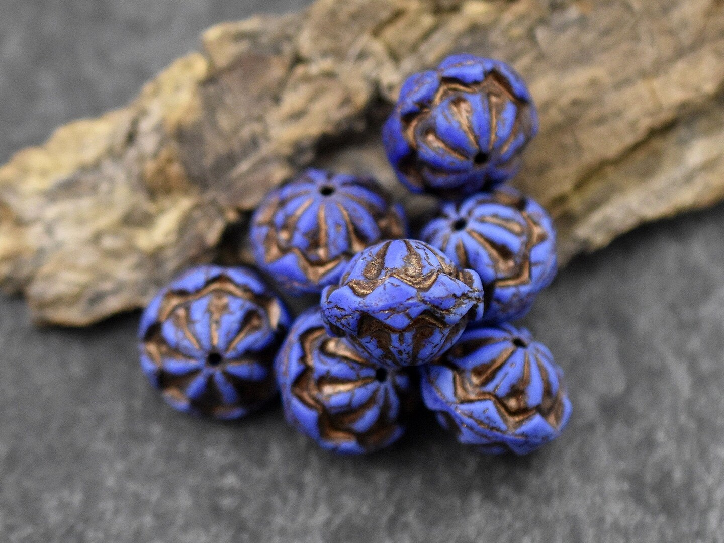 *8* 13x10mm Dark Bronze Washed Matte Indigo Blue Saturn Beads