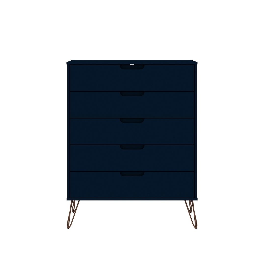 Manhattan Comfort Rockefeller 5-Drawer Tall Dresser with Metal Legs