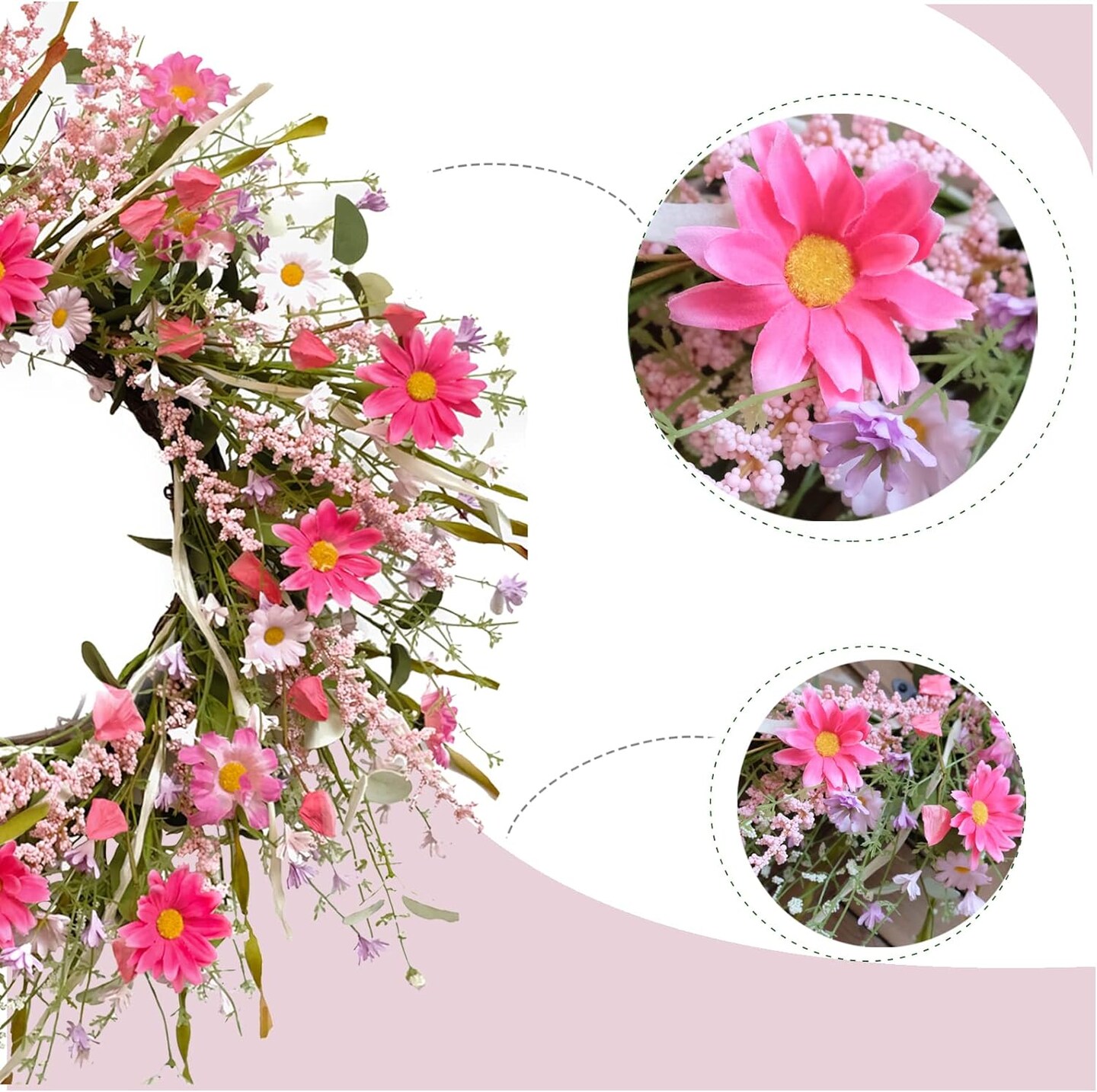 Pink Daisy &#x26; Lavender Delight: 22&#x22; Spring &#x26; Summer Artificial Wreath