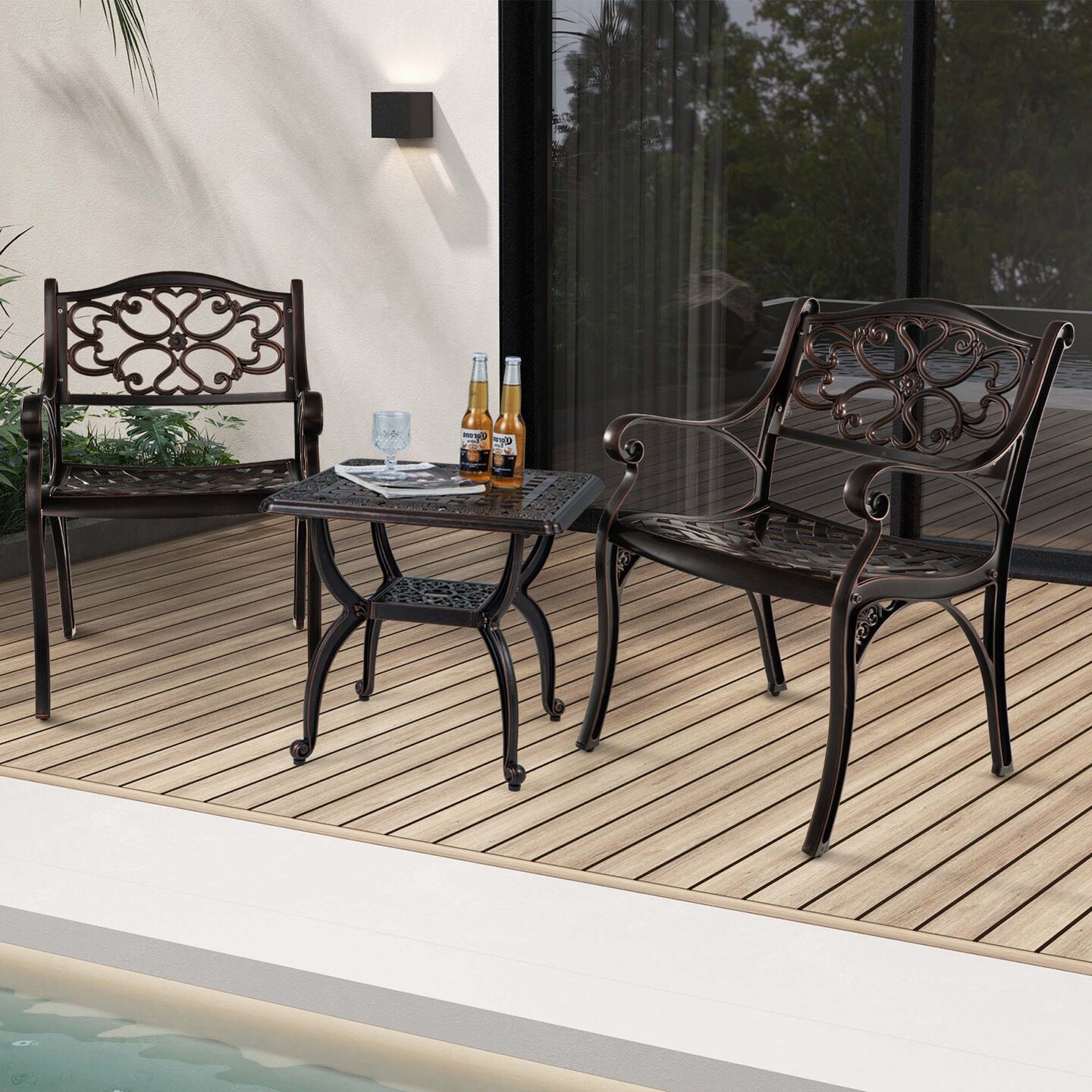 Costway 2/4 PCS Cast Aluminum Patio Chairs Set of 2 Outdoor Dining with Armrests &#x26; Curved Seats Bronze
