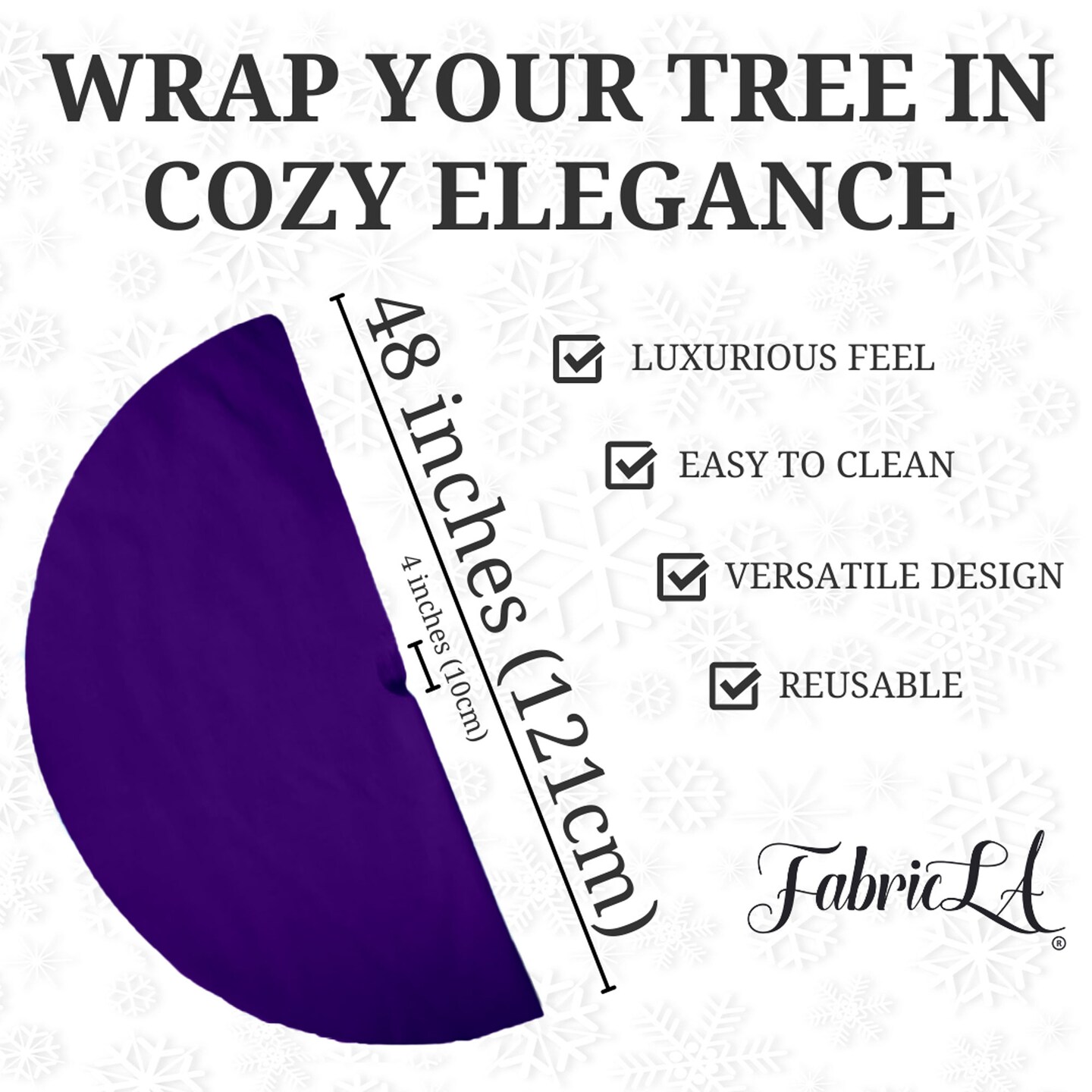FabricLA 48&#x22; Purple Faux Fur Christmas Tree Skirt - Fluffy Plush Tree Skirt (121cm) for Holiday Decorations