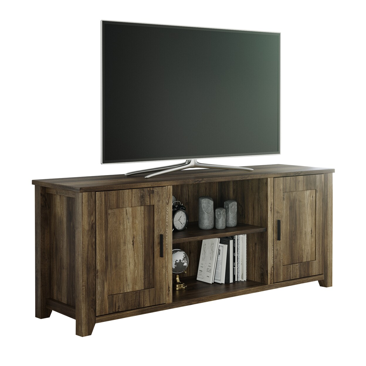 Lavish Home 65 in TV Stand 2 Door Entertainment Adjustable Media Console Shelves Farmhouse Style