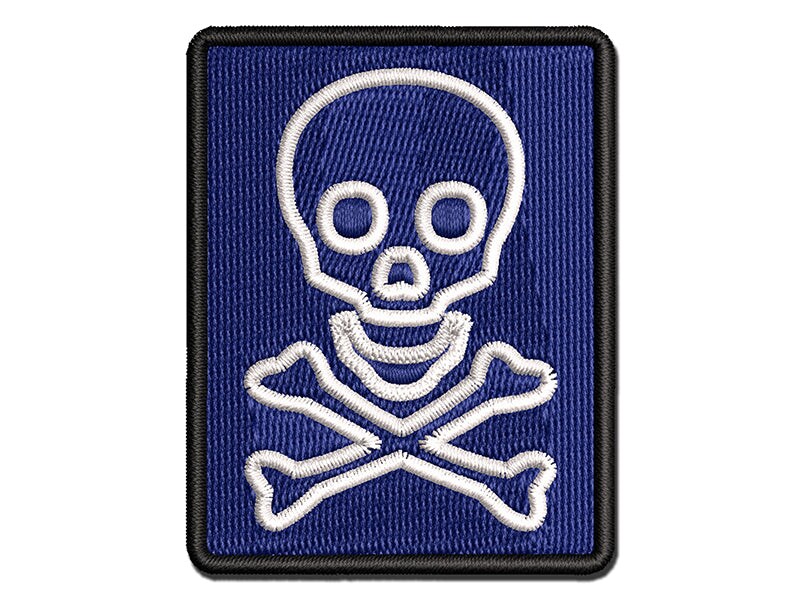 Skull and Crossbones Outline Multi-Color Embroidered Iron-On or Hook &#x26; Loop Patch Applique