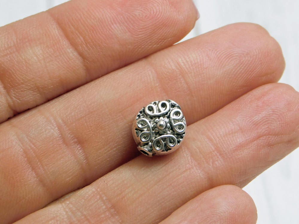 *50* 10mm Antique Silver Ornate Coin Spacer Beads